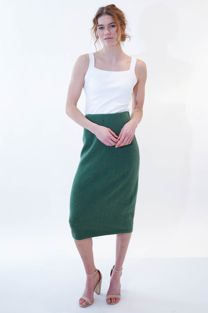 Woman wearing alicia skirt on white background