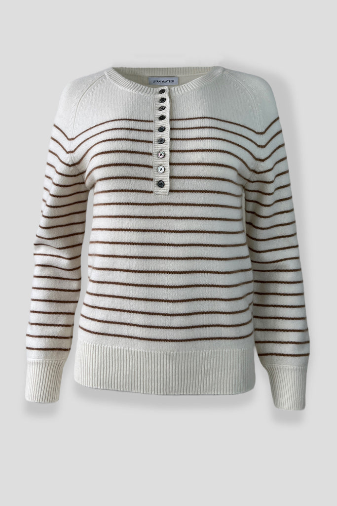 Alexa soft sweater brown stripes on white background 