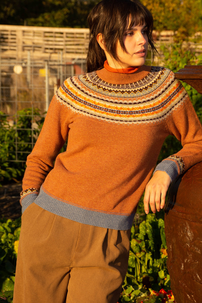 Woman wearing Cecile fair isle sweater